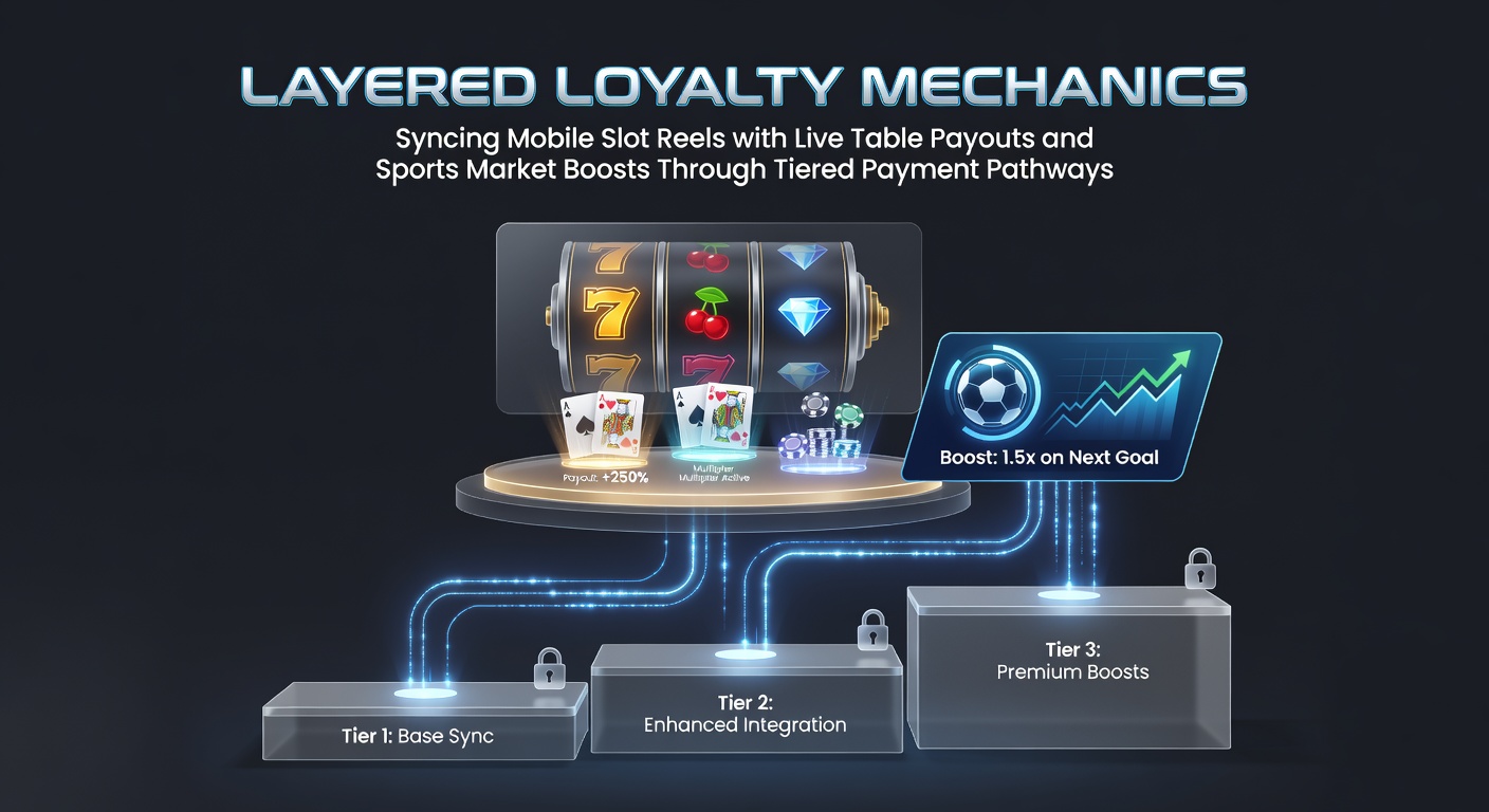 Illustratie van gelaagde loyaliteitsmechanismen die mobiele slots verbinden met live tafels en sportboosts