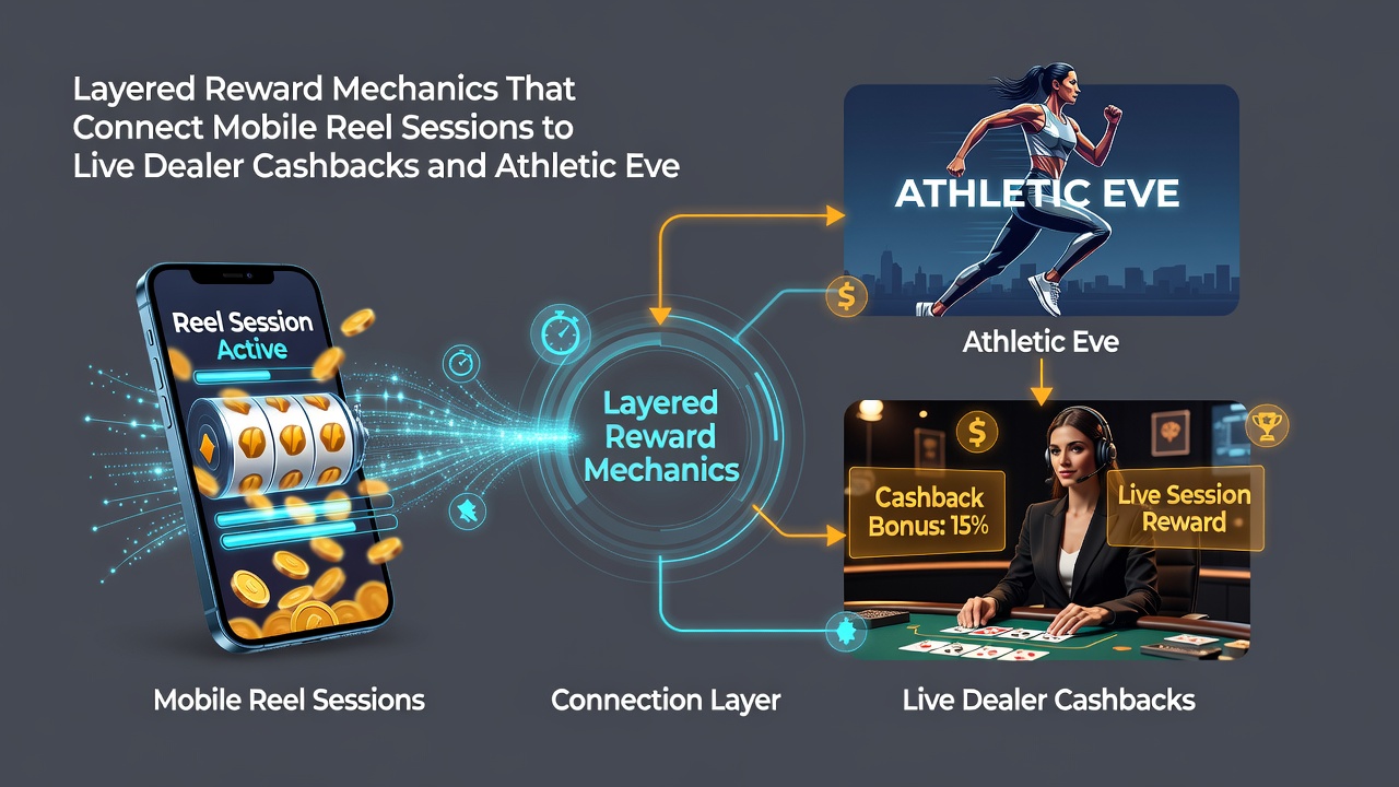 Diagram van hoe mobiele spins, live cashbacks en sport multipliers in lagen werken