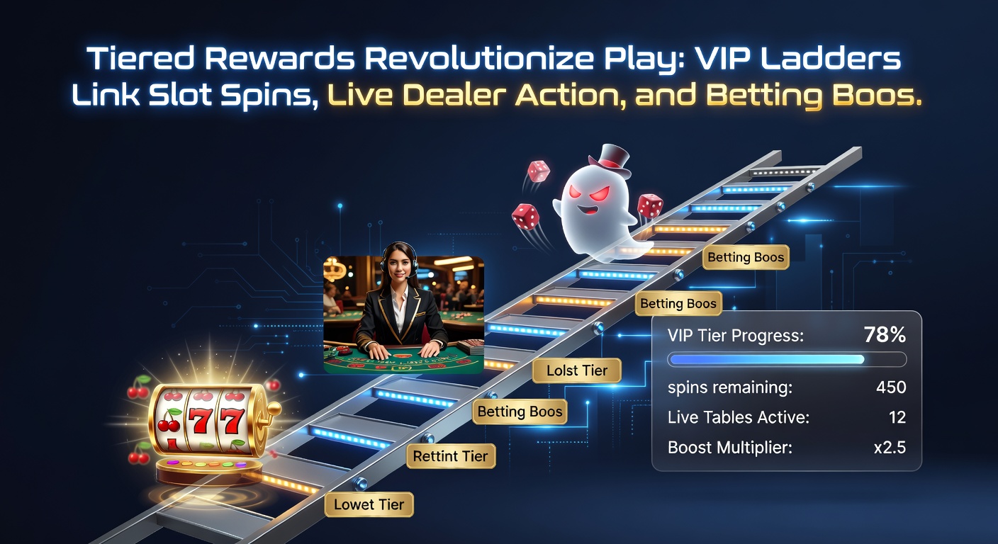 Mobiel scherm met VIP-ladderprogressie, free spins teller en live dealer tabel naast sportweddenschap odds
